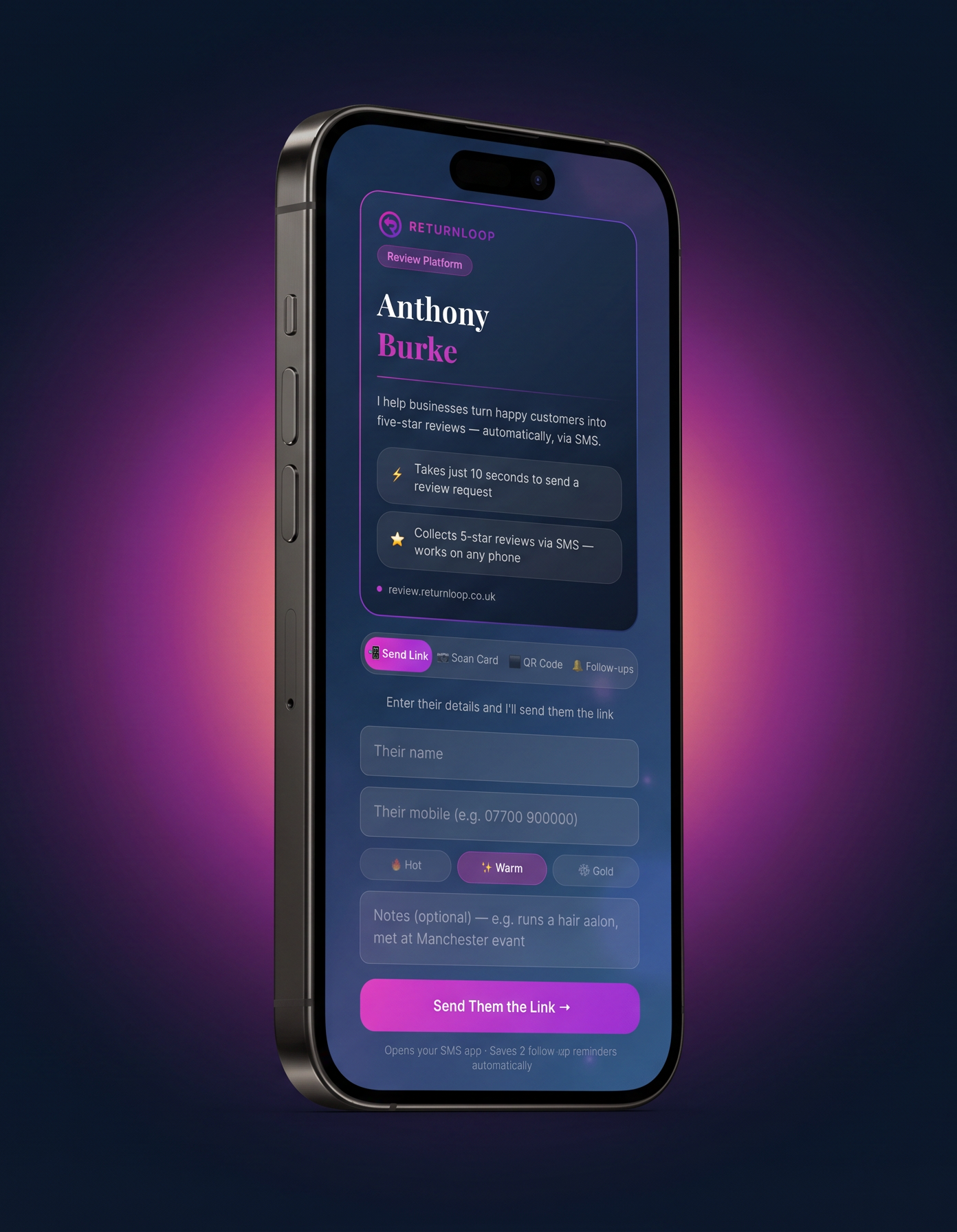 ReturnLoop Follow-Up Loop on iPhone